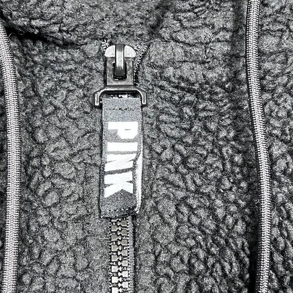 Victoria's Secret PINK Fleece Womens S Black Textured Quarter Zip Fleece Hoodie - Picture 3 of 10